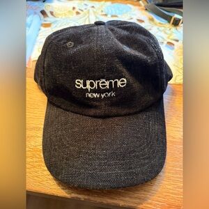 Supreme Black Cap with White Embroidered Logo